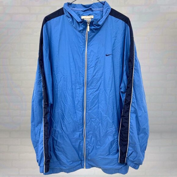Vintage Nike Blue Raincoat Jacket, 90s Track Zip Up Size XXL - Picture 1 of 5